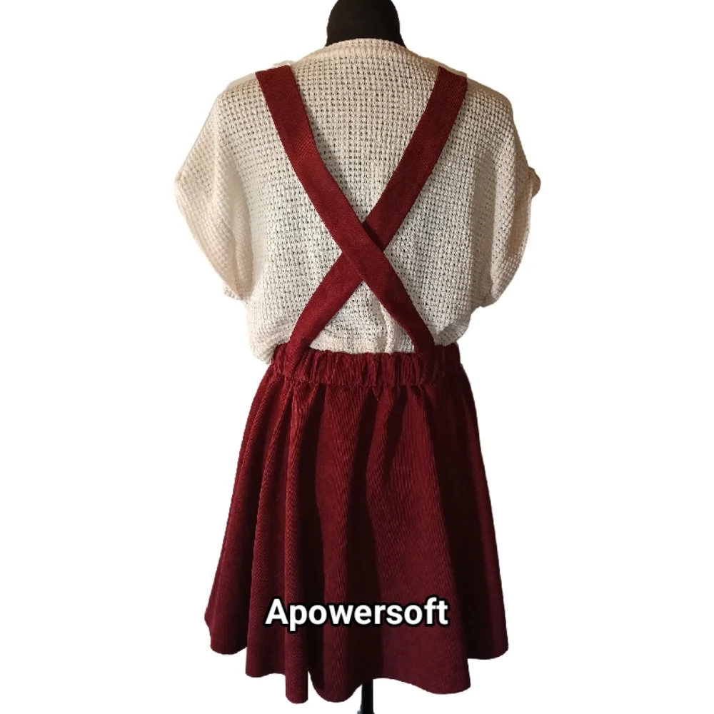 Burgundy Corduroy Jumper Dress (0223) - Picture 5 of 5